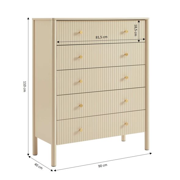 Commode CLEO laqué beige 5 tiroirs 90cm