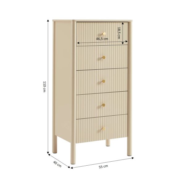 Chiffonnier CLEO laqué 5 tiroirs beige 55cm