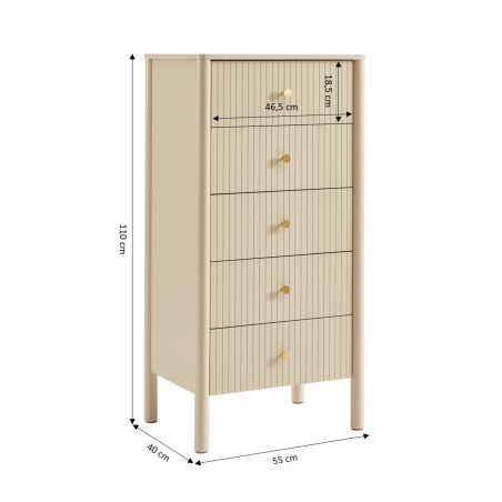 Chiffonnier CLEO laqué 5 tiroirs beige 55cm