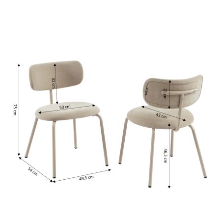 Lot de 2 chaises PANTONE tissu et pieds métal taupe