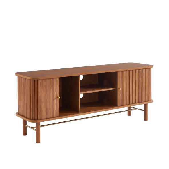 Meuble TV ERNEST frêne foncé portes tambour 150cm