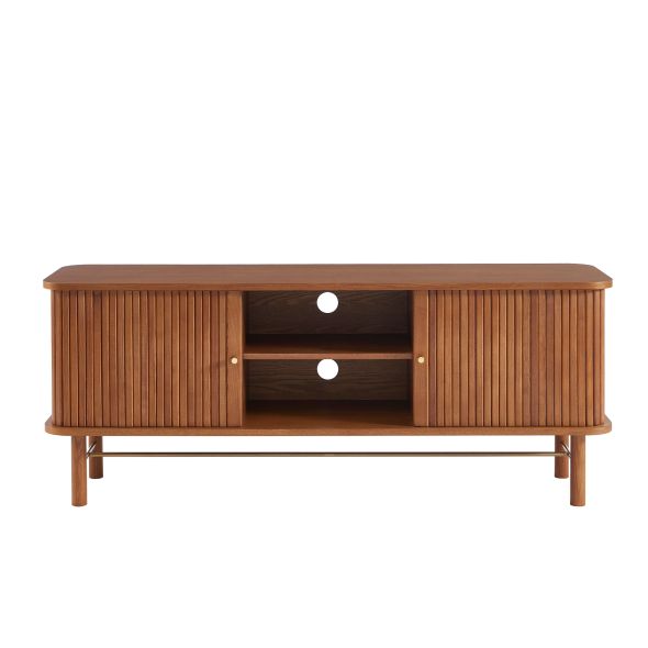 Meuble TV ERNEST frêne foncé portes tambour 150cm