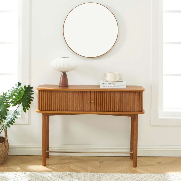 Console ERNEST frêne foncé portes tambour 110cm