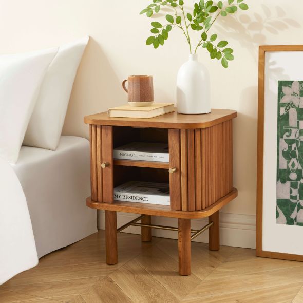 Table de chevet ERNEST frêne foncé portes tambour