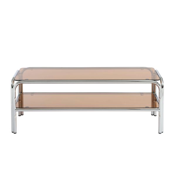 Meuble TV MAGGY verre trempé orange foncé et structure en chrome