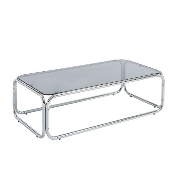 Table basse MAGGY verre trempé noir structure en chrome