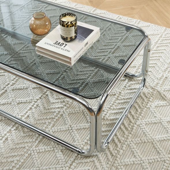 Table basse MAGGY verre trempé noir structure en chrome