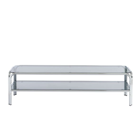 Meuble TV MAGGY verre trempé noir et structure en chrome 160cm