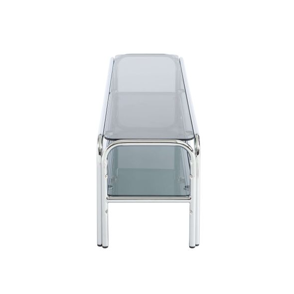 Meuble TV MAGGY verre trempé noir et structure en chrome 160cm