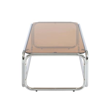 Table basse MAGGY verre trempé orange foncé structure en chrome