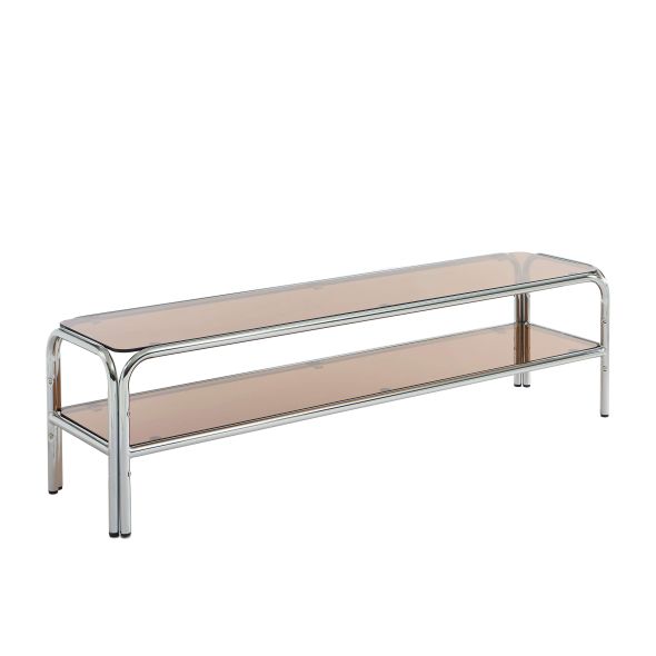 Meuble TV MAGGY verre trempé orange et structure en chrome 160cm