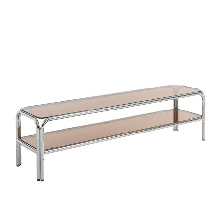 Meuble TV MAGGY verre trempé orange et structure en chrome 160cm