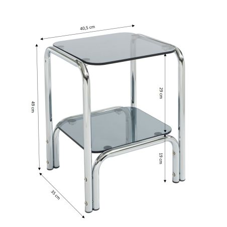Table de chevet MAGGY verre trempé noir structure en chrome