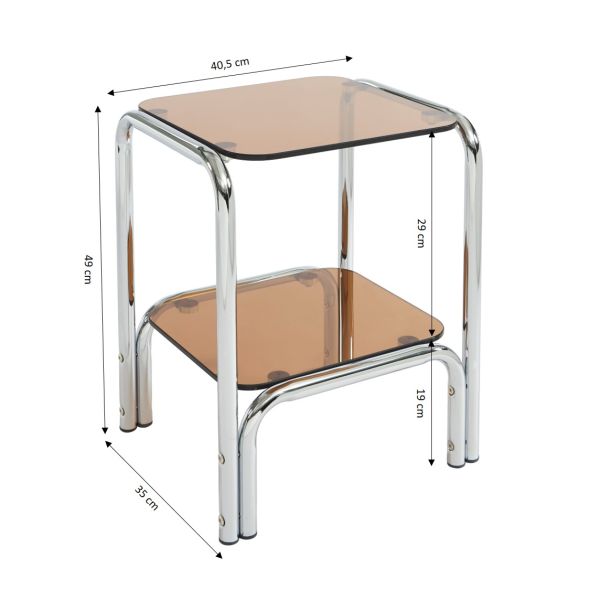 Table de chevet MAGGY verre trempé orange structure en chrome