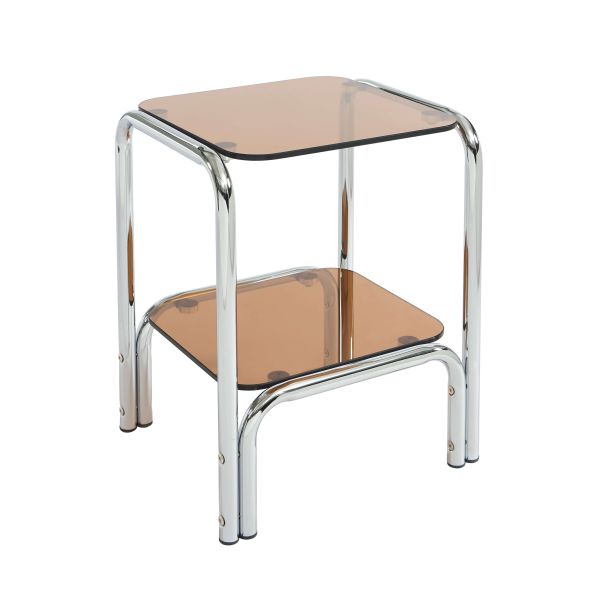 Table de chevet MAGGY verre trempé orange structure en chrome