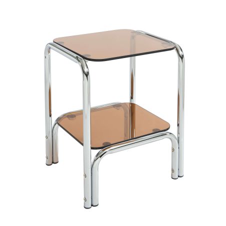 Table de chevet MAGGY verre trempé orange structure en chrome