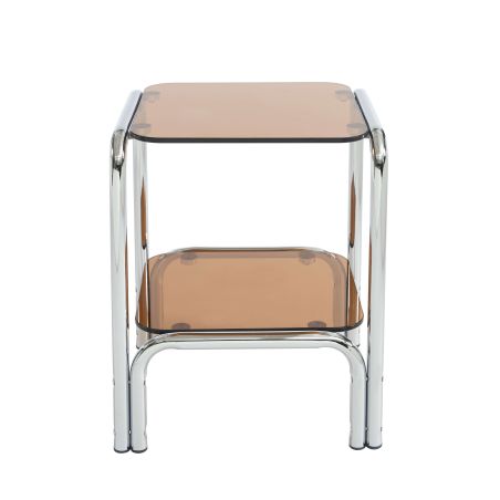 Table de chevet MAGGY verre trempé orange structure en chrome