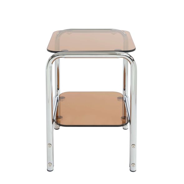 Table de chevet MAGGY verre trempé orange structure en chrome