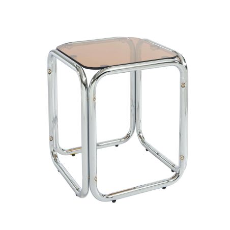 Table d'appoint MAGGY verre trempé orange structure en chrome