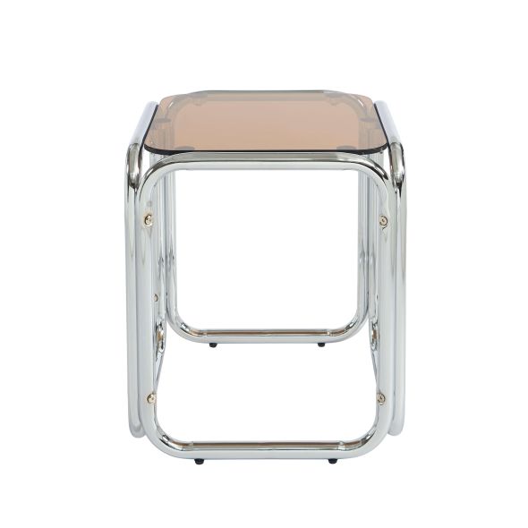 Table d'appoint MAGGY verre trempé orange structure en chrome