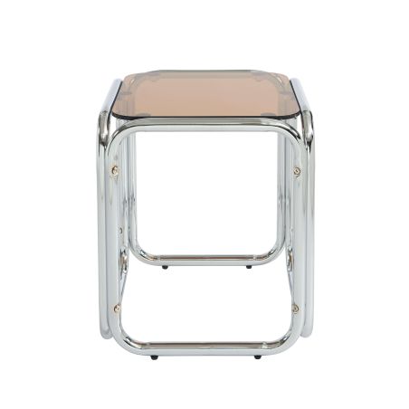 Table d'appoint MAGGY verre trempé orange structure en chrome