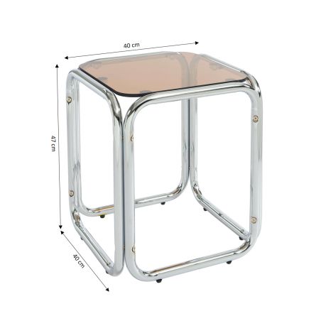 Table d'appoint MAGGY verre trempé orange structure en chrome