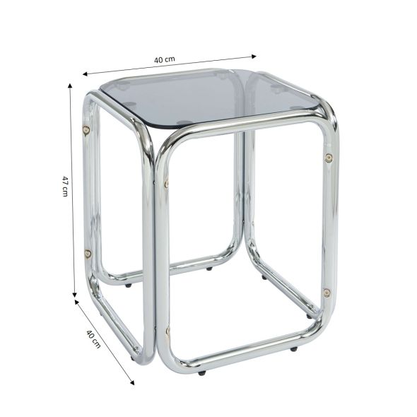 Table d'appoint MAGGY verre trempé noir structure en chrome
