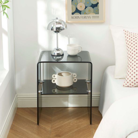 Table de chevet GINZA verre trempé noir