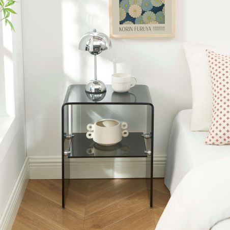 Table de chevet GINZA verre trempé noir