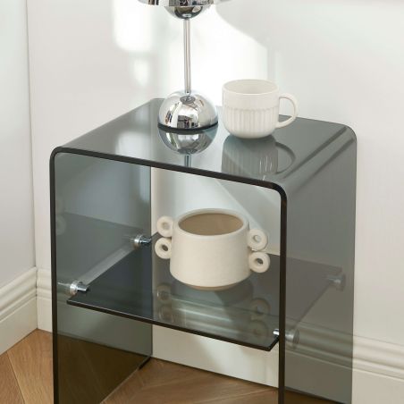 Table de chevet GINZA verre trempé noir