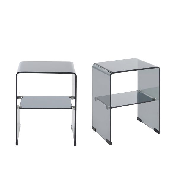 Lot de 2 tables de chevet GINZA verre trempé noir
