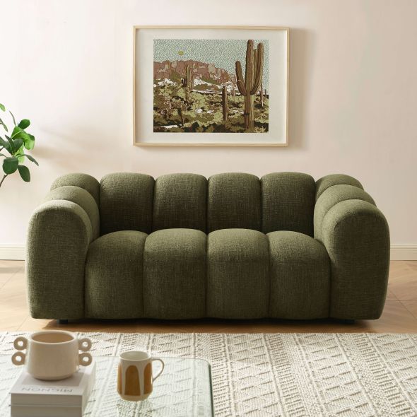 Canapé SUNNY 2 places tissu tweed vert