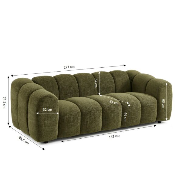 Canapé SUNNY 3 places tissu tweed vert