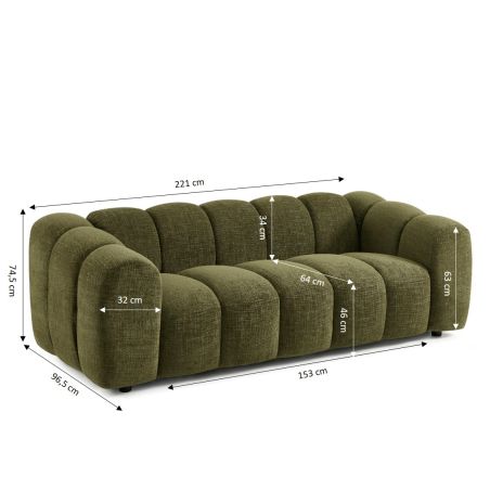 Canapé SUNNY 3 places tissu tweed vert