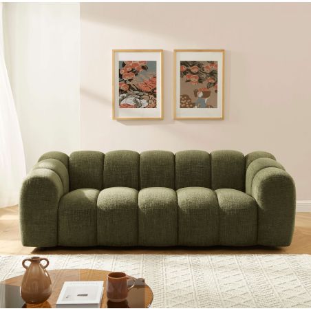 Canapé SUNNY 3 places tissu tweed vert