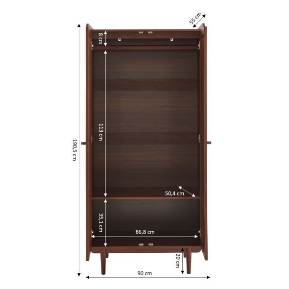 Armoire LEON noyer et cannage 2 portes h190cm