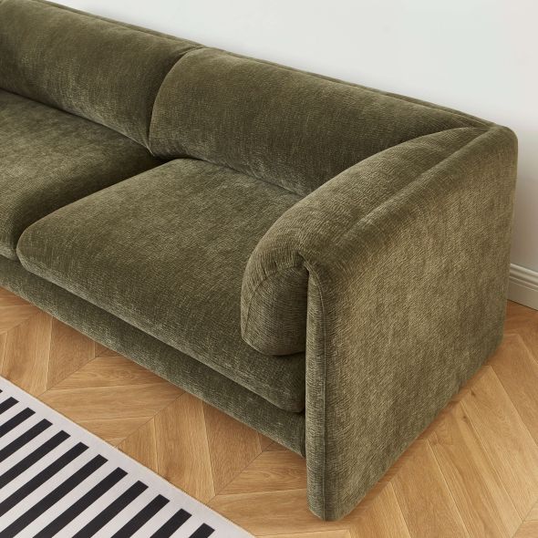 Canapé droit fixe NIKKI 3 places velours texturé vert