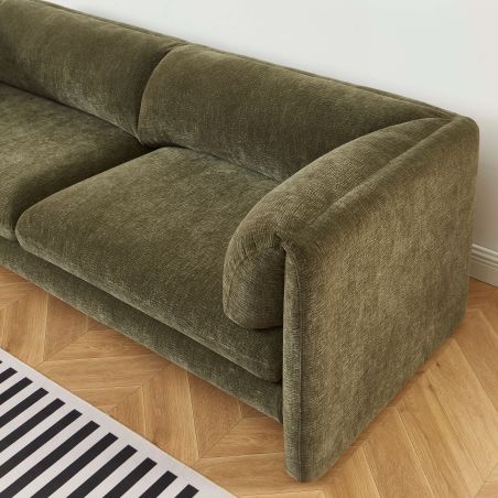 Canapé droit fixe NIKKI 3 places velours texturé vert