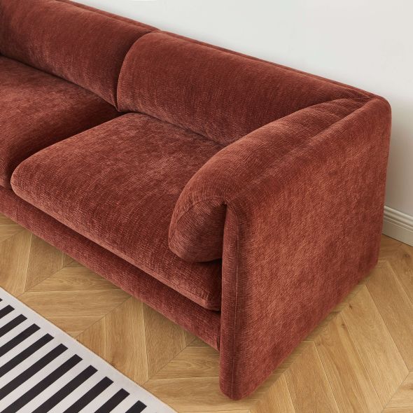 Canapé droit fixe NIKKI 3 places velours texturé terracotta