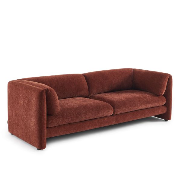 Canapé droit fixe NIKKI 3 places velours texturé terracotta