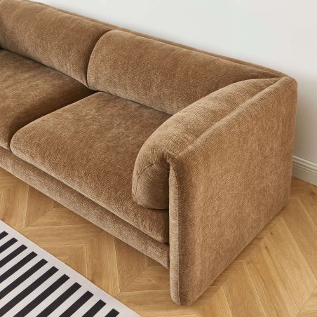 Canapé droit fixe NIKKI 3 places velours texturé marron