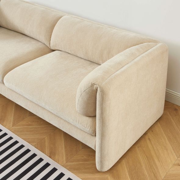 Canapé droit fixe NIKKI 3 places velours texturé beige