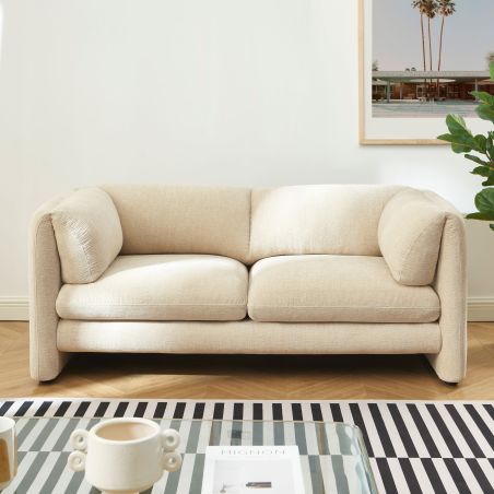 Canapé droit fixe NIKKI 2 places velours texturé beige