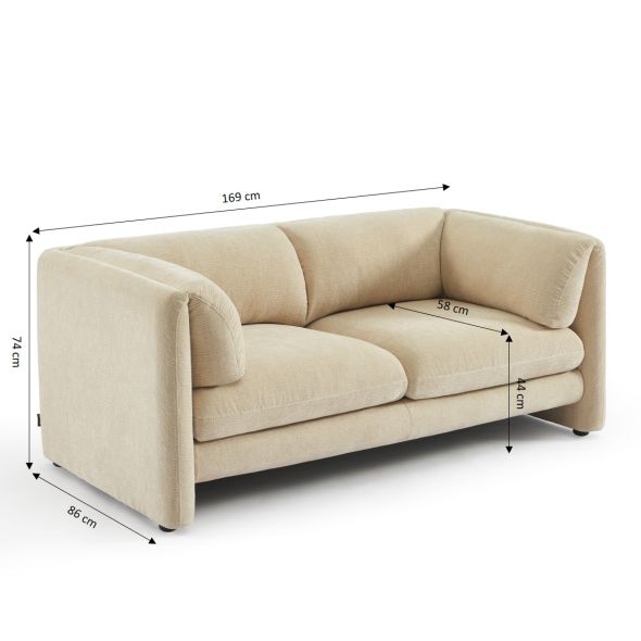 Canapé droit fixe NIKKI 2 places velours texturé beige