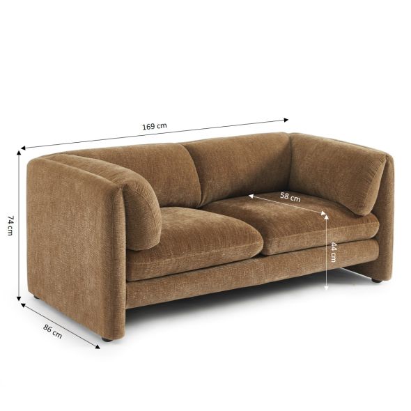 Canapé droit fixe NIKKI 2 places velours texturé marron