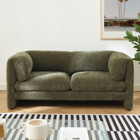 Canapé droit fixe NIKKI 2 places velours texturé vert