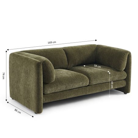 Canapé droit fixe NIKKI 2 places velours texturé vert