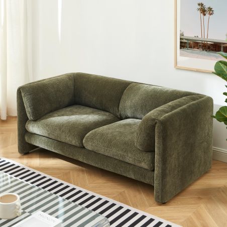 Canapé droit fixe NIKKI 2 places velours texturé vert