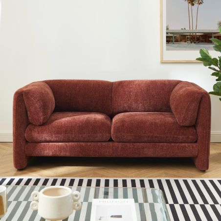 Canapé droit fixe NIKKI 2 places velours texturé terracotta