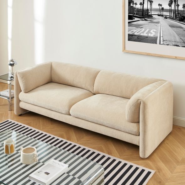 Canapé droit fixe NIKKI 3 places velours texturé beige